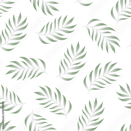 Tropical seamless pattern with fern, palma leaves, green color branches on white background. Floral vector summer backgound © Pixel Pine