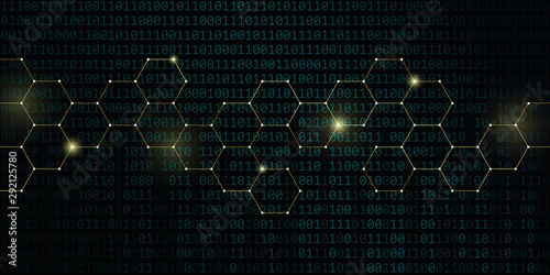 gold technical honeycomb with binary code background vector illustration EPS10