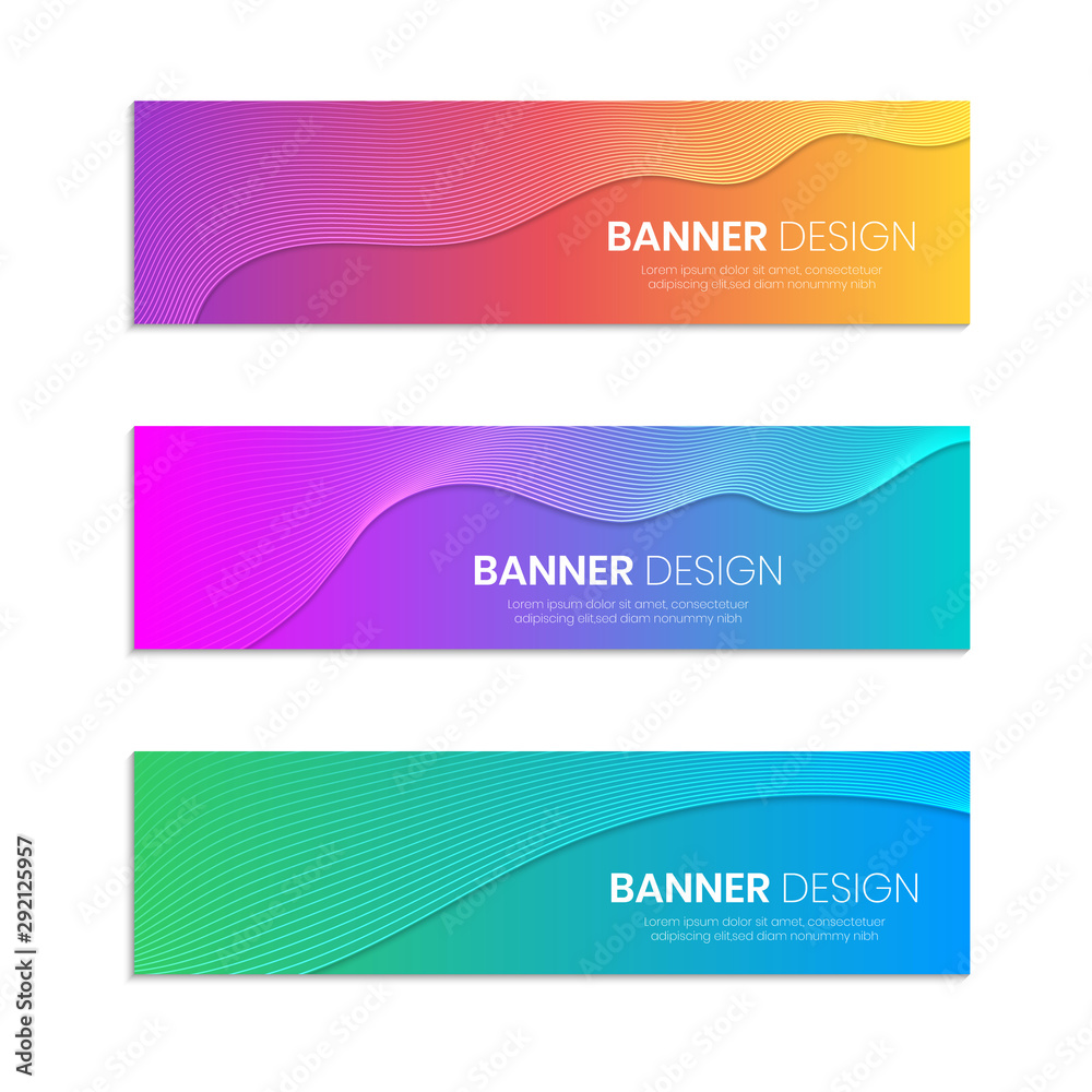set of web banner design template backgrounds with wavy lines