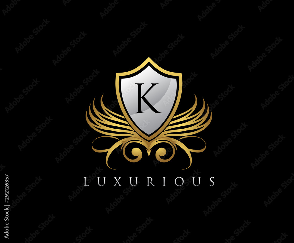 Luxury Gold Shield K Letter Logo Icon. Luxury Gold Shield K Letter Logo Icon.
