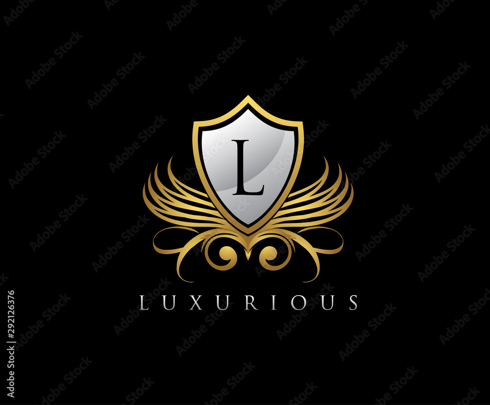 Luxury Gold Shield L Letter Logo Icon. Luxury Gold Shield L Letter Logo Icon.