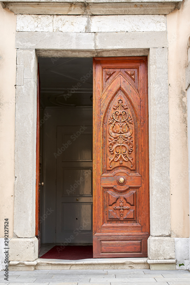 ancient wooden door of a church