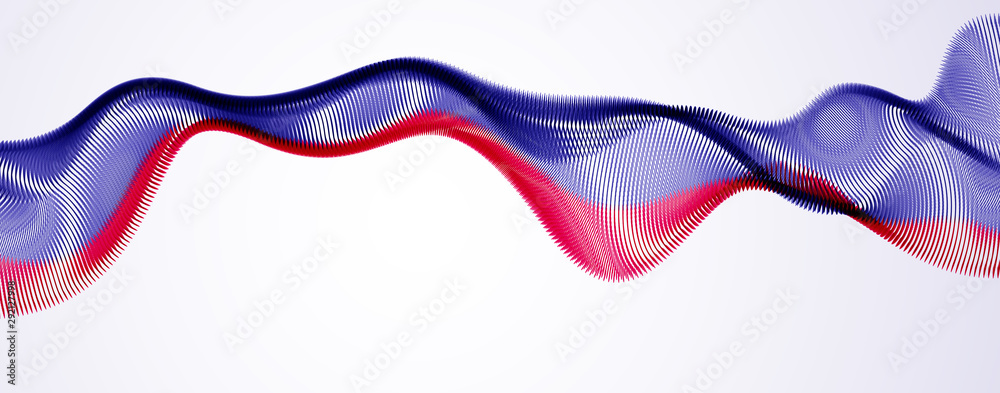 Fototapeta premium Flowing particles wave, dynamic sound motion curve lines. 3d vector illustration. Beautiful wave shaped array of blended points.