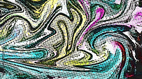 Abstract pop dots comic effect texture background. Swirl colorful pattern