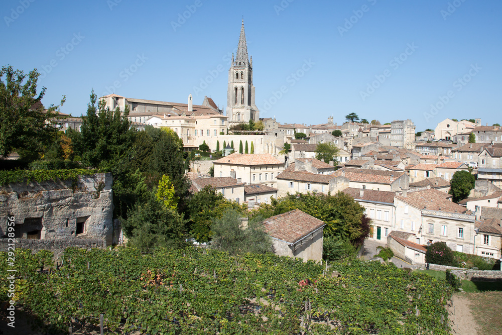 landscape view of Church Wine District Saint-Emilion village in Bordeaux france