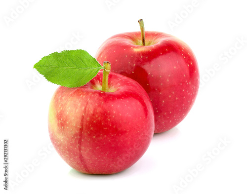 Ripe apple fruits with leaf isolated.