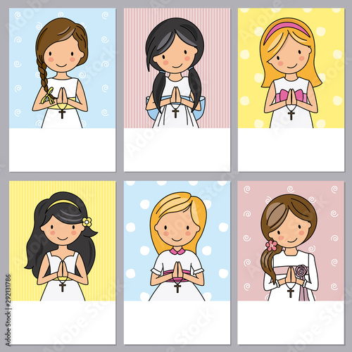 set of 6 first communion girl cards