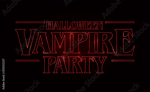 Halloween Vampire party text design, Halloween word with Red glow text on black background. 80's style, eighties design. Vector illustration