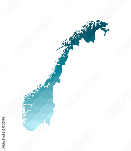 Vector isolated illustration icon with simplified blue silhouette of Norway map. Polygonal geometric style. White background