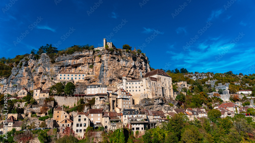 Rocamadour in the Lot department of southwest France. Its Sanctuary of the Blessed Virgin Mary, has for centuries attracted pilgrims from many countries.