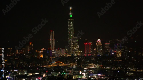 Wallpaper Mural TAIPEI, TAIWAN - CIRCA AUGUST 2019 : Aerial view of cityscape of Taipei at night. View of shopping and business district at Xinyi area. Torontodigital.ca