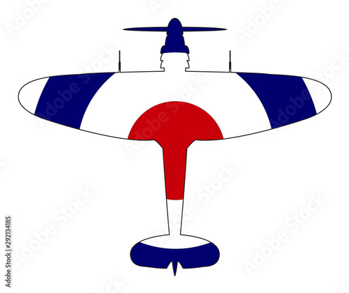 World War 2 Fighter Red White Blue Silhouette