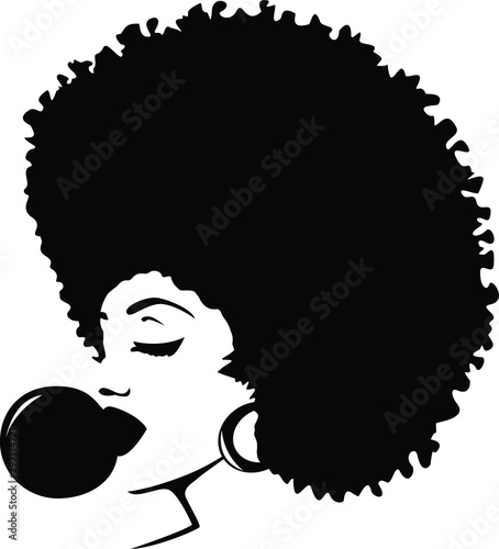Afro Girl Bubble Gum Vector Silhouette 