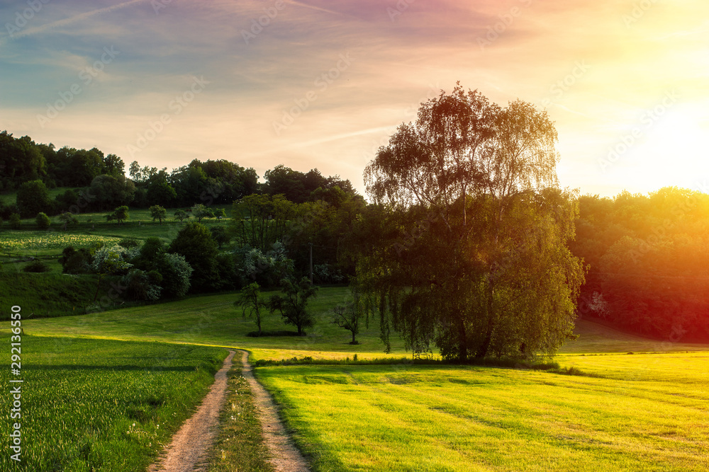 Obraz premium country road sunset in germany by kassel