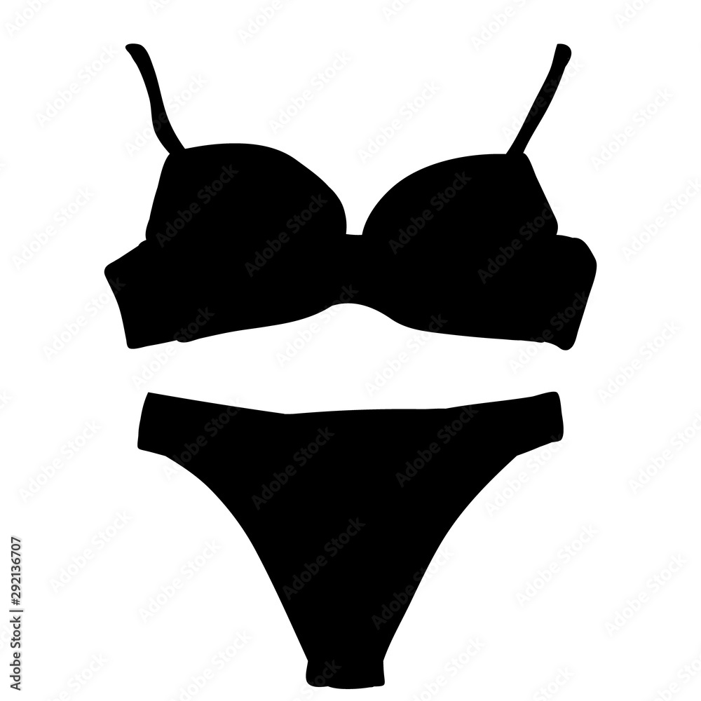 vector, isolated black silhouette of female underwear, bra and underpants  Stock Vector