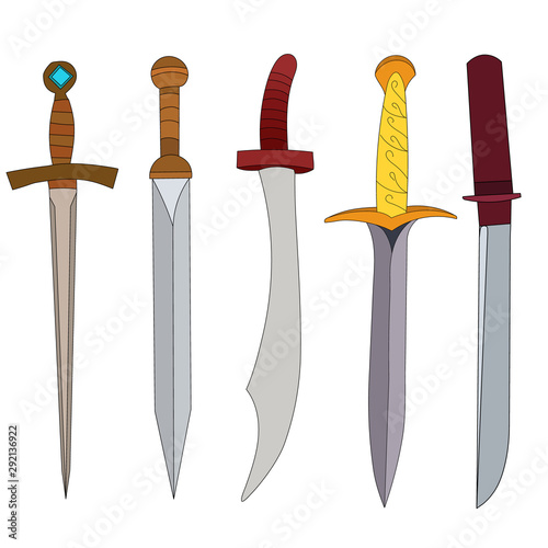 vector, isolated, edged weapon, sword, saber set, collection