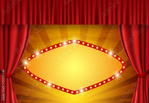Background with retro banner on circus vintage curtain