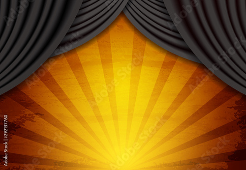 Background with black circus vintage curtain. Design for presentation, concert, show