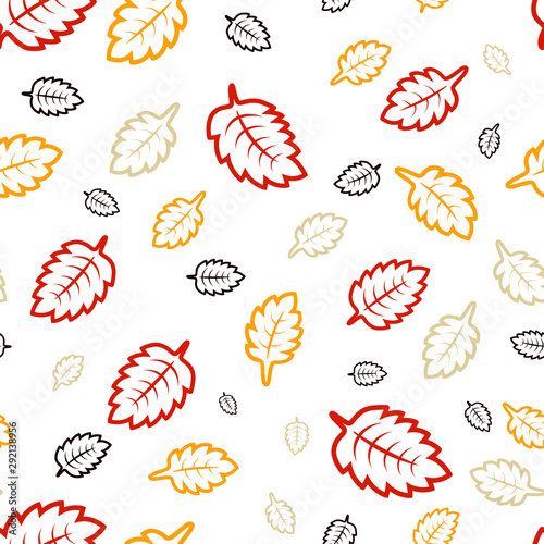 Seamless pattern with bright autumn leaves on a white background.