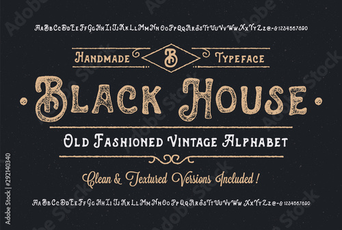 Handmade Modern Textured Font. Retro Typeface Duo. Clean & Textured Versions Included. Vector Illustration.