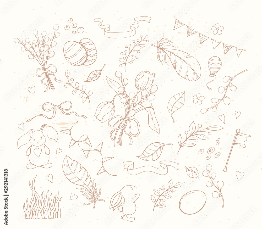 Hand drawn spring elements set Hand drawn spring elements set