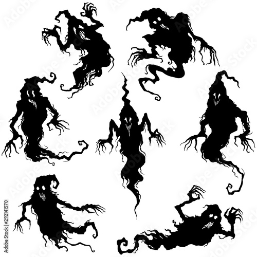 Halloween ghosts scary set/ Illustration fantasy grotesque ghost spooky creatures