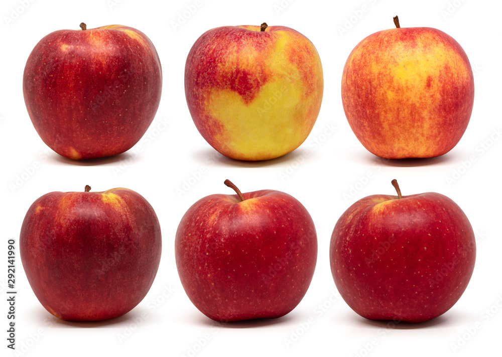 Red apples set collection isolated on white background.