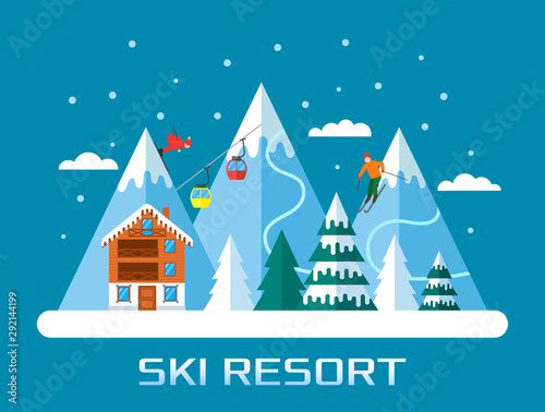 Ski season in the winter Alps. the ski resort is open.