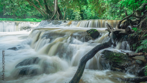 waterfall in rainforest at National Park, Thailand. 