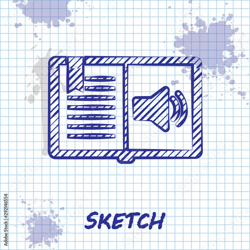 Sketch line Audio book icon isolated on white background. Audio guide sign. Online learning concept. Vector Illustration