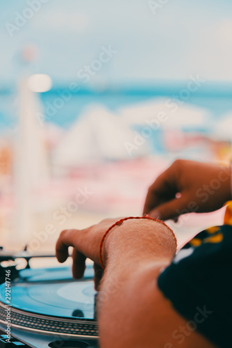 Dj mixing music at outdoor party