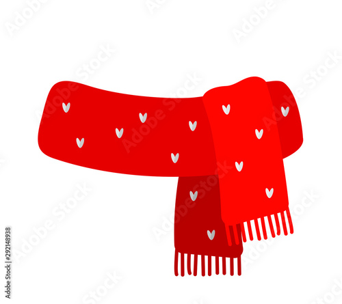 Red knitted scarf with a drawing. Flat Vector photo