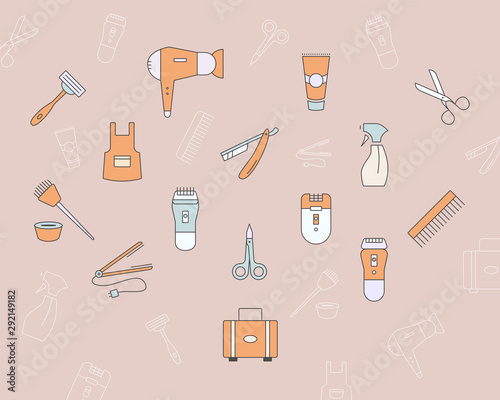 Hair Salon icons set - Vector color symbols and outline of hairdressing and barber shop for the site or interface