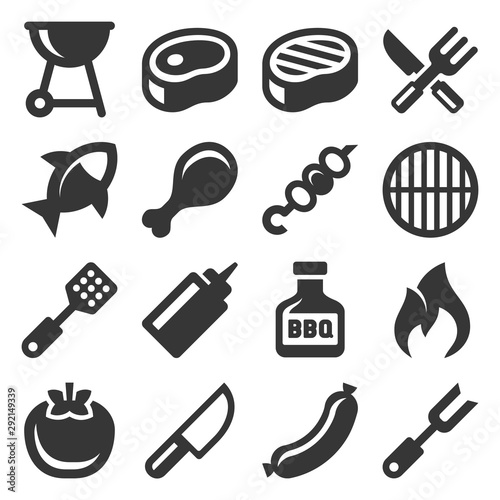 Barbecue and Grill Icons Set on White Background. Vector
