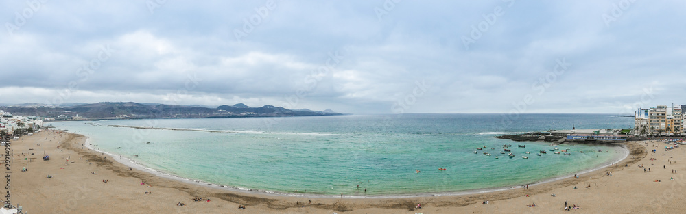 Panoramic view of las canteras beach in Gran Canaria, Canary islands, Spain.