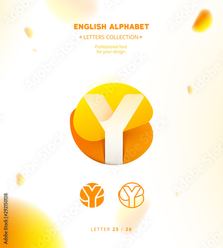 Vector paper cut origami alphabet. Bubble letter Y logo template. Material design, flat, line, glossy, twisted style