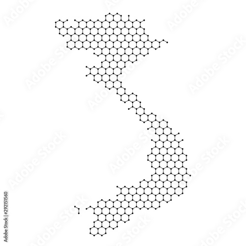 Vietnam map from abstract futuristic hexagonal shapes, lines, points black, in the form of honeycomb or molecular structure. Vector illustration.