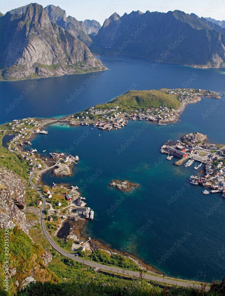 Amazing panoramic view on lovely arctic village Reine