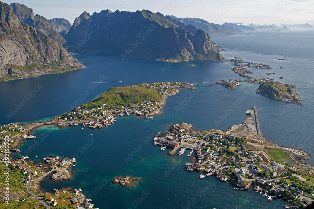 Amazing panoramic view on lovely arctic village Reine