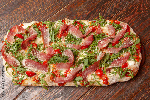 Pizza with bacon in Roman style