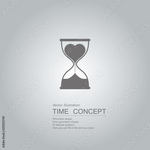 Hourglass and heart icon. Isolated on grey background.