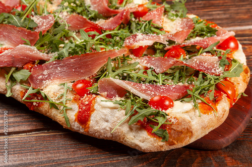 Pizza with bacon in Roman style