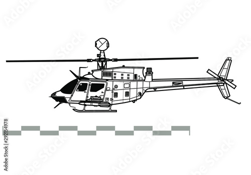 Bell OH-58D Kiowa Warrior. Outline vector drawing photo