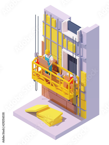 Vector isometric building facade insulation