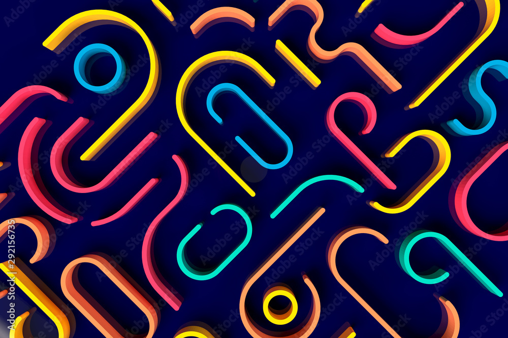 Abstract geometric 3D illustration. Modern colorful thin lines on dark blue background. Abstract geometric 3D illustration. Modern colorful thin lines on dark blue background.
