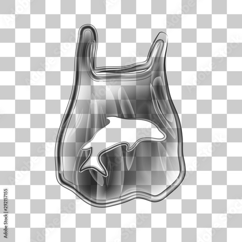 Rubbish Trash bag floating in the world ocean. Dolphin dead in plastic underwater. Discarded plastic carrier bag drifting in blue sea water. Disposable packaging waste poisons fish and seafood