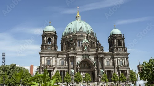 BERLIN, GERMANY, MAY 18, 2017: Hyper Timelapse footage of the Cathedral facade in Berlin, from left to right.