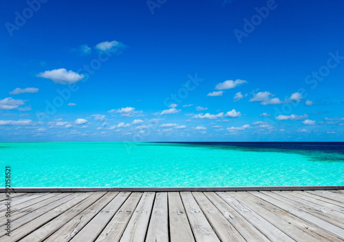 Beautiful tropical Maldives island with beach , sea , and blue sky for nature holiday vacation background concept © Pakhnyushchyy