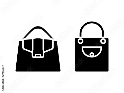 Woman bag black and white vector icon pictogram set. Lady accessory wardrobe symbol silhouette