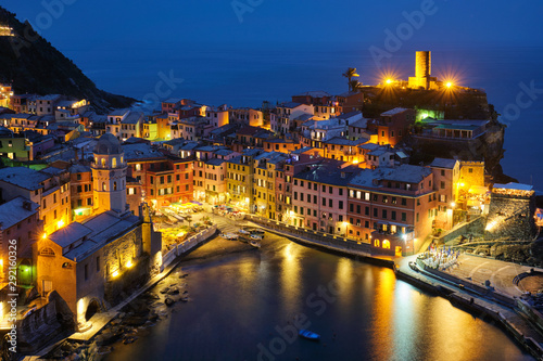 Vernazza village illuminated in the night, Cinque Terre, Liguria, Italy